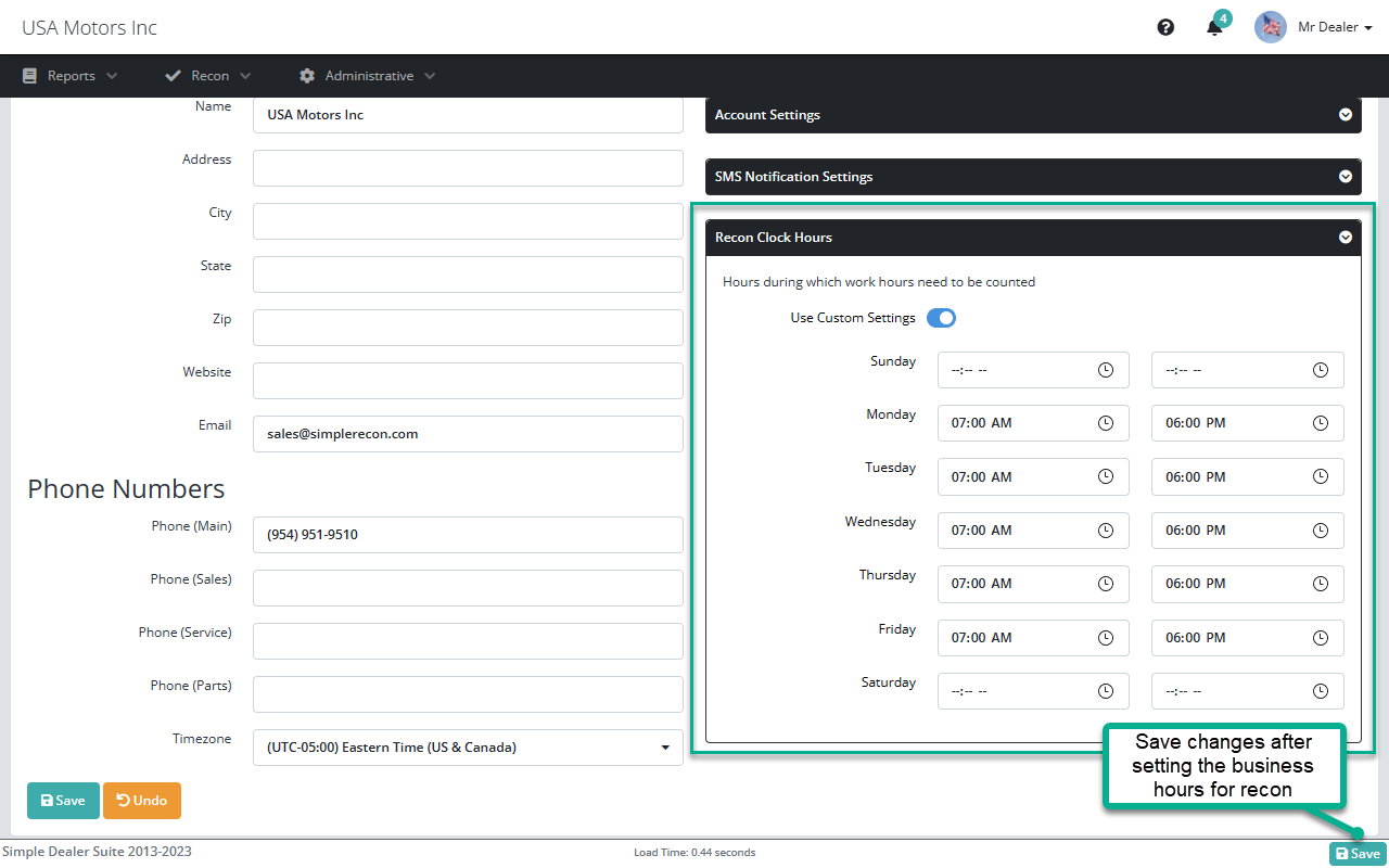 Recon Business Hours – Simple Recon